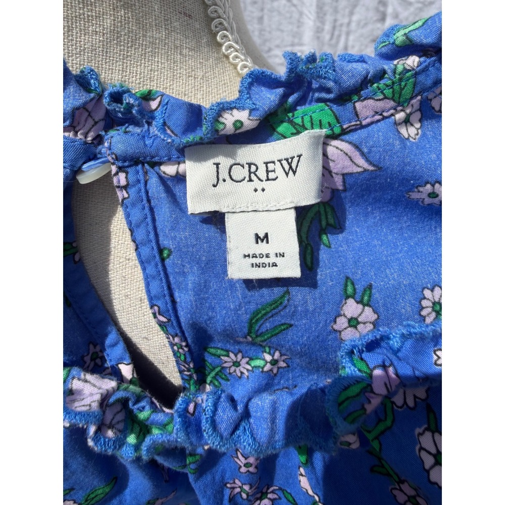 J. Crew Ruffle Neck Blouse Womens Blue Floral Flutter Sleeve Top Medium - Picture 4 of 7